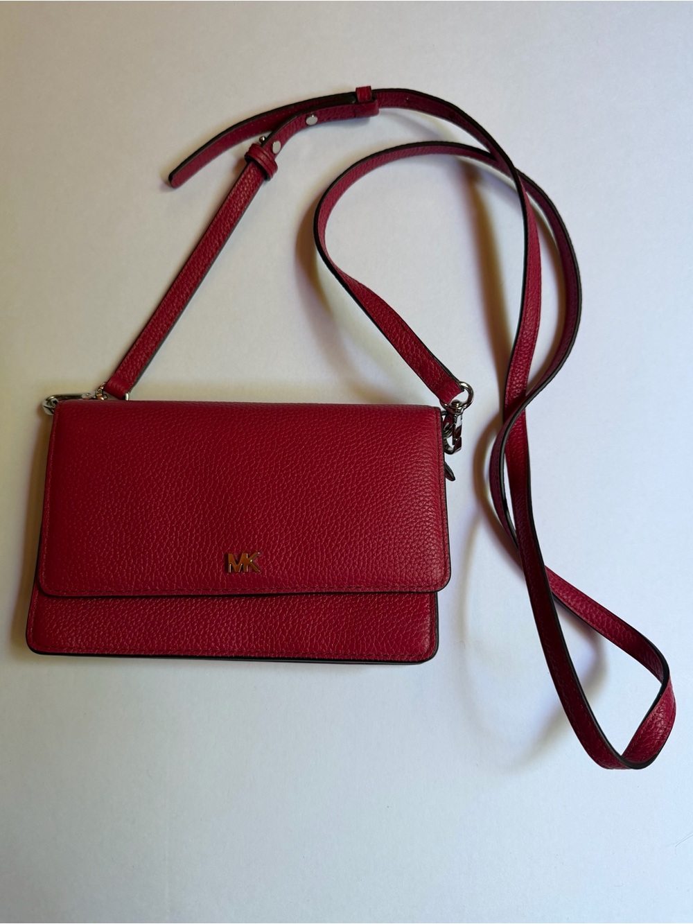 Michael Kors Pink-Red Pebbled Leather Crossbody Bag